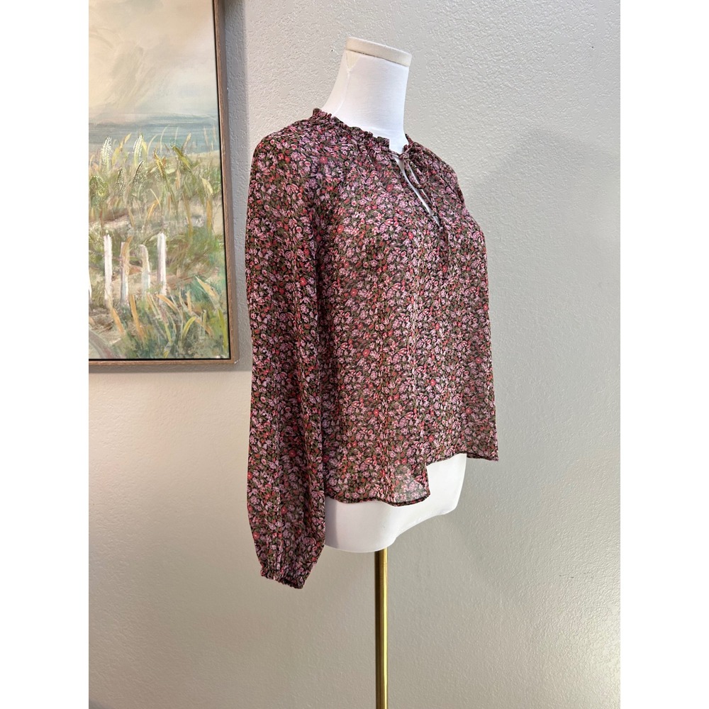 MINKPINK Floral Chiffon Blouse Sheer Long Sleeve Tie Neck Cottagecore XS - Picture 2 of 7